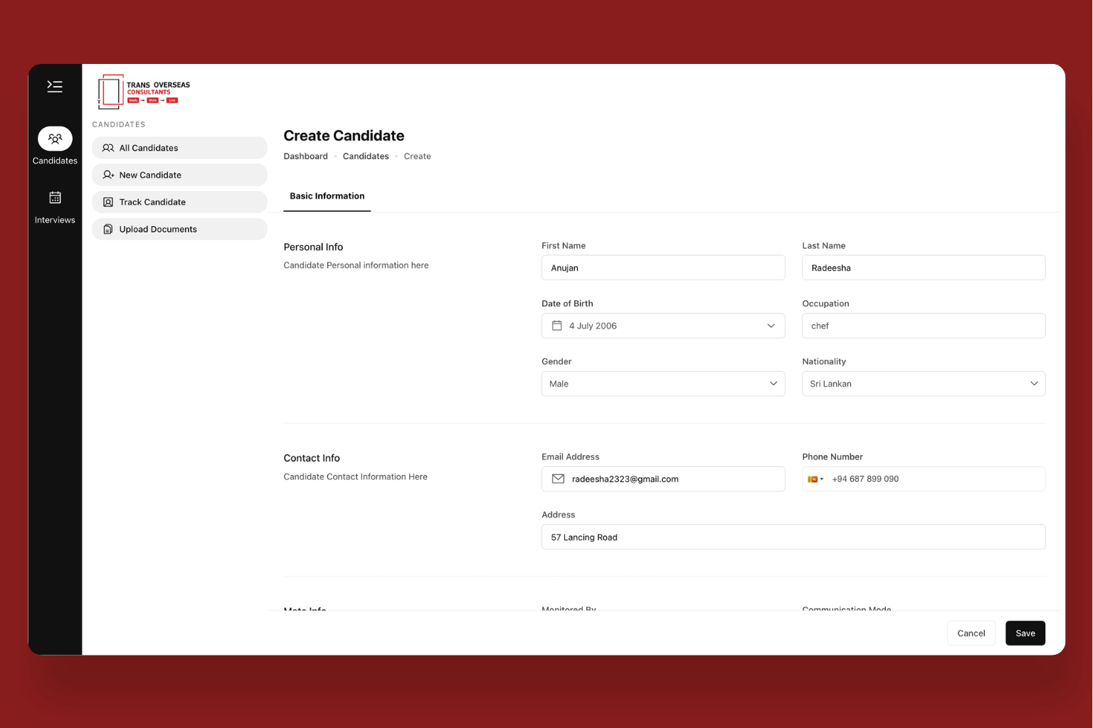 Candidate Management System screenshot 1