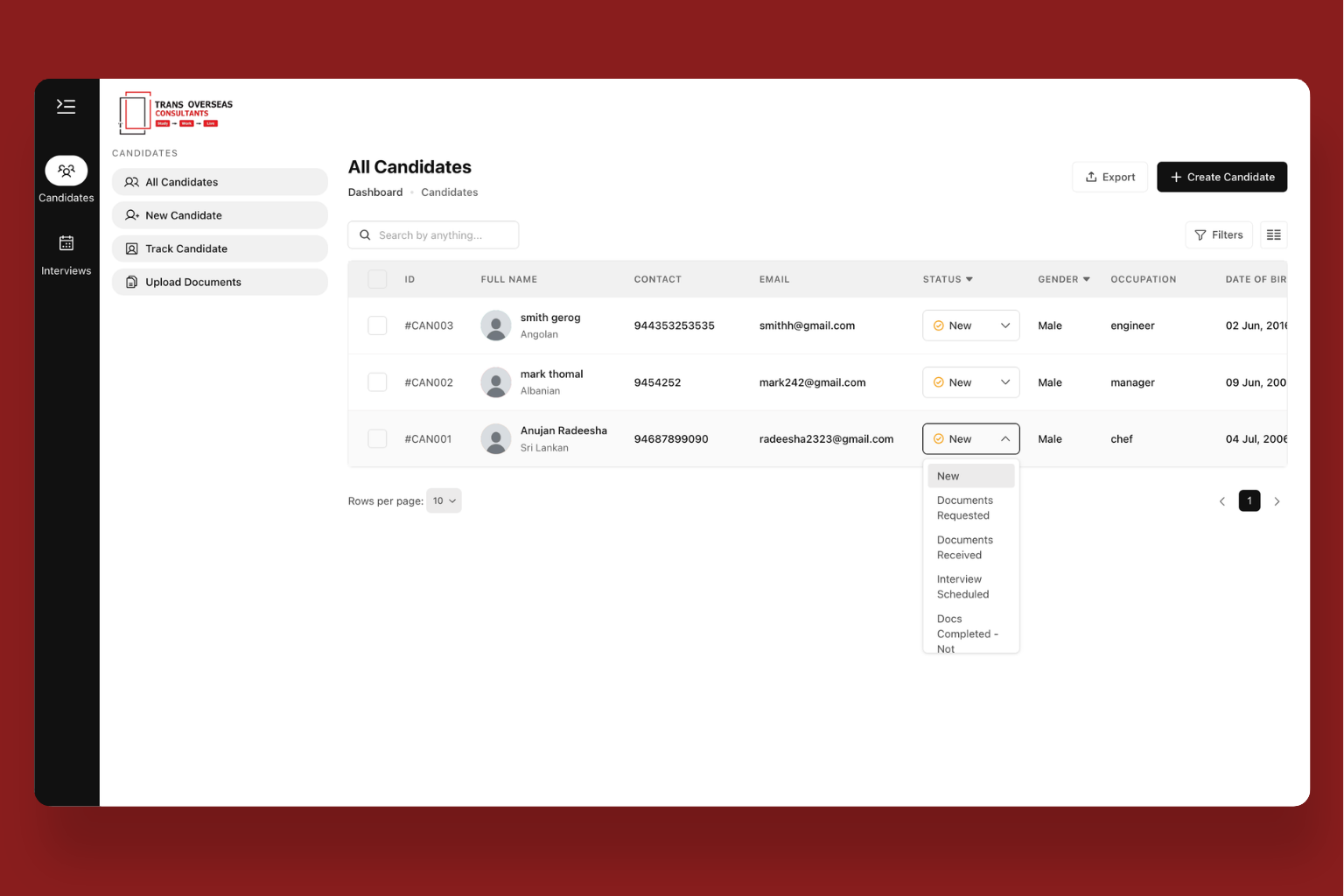 Candidate Management System screenshot 4