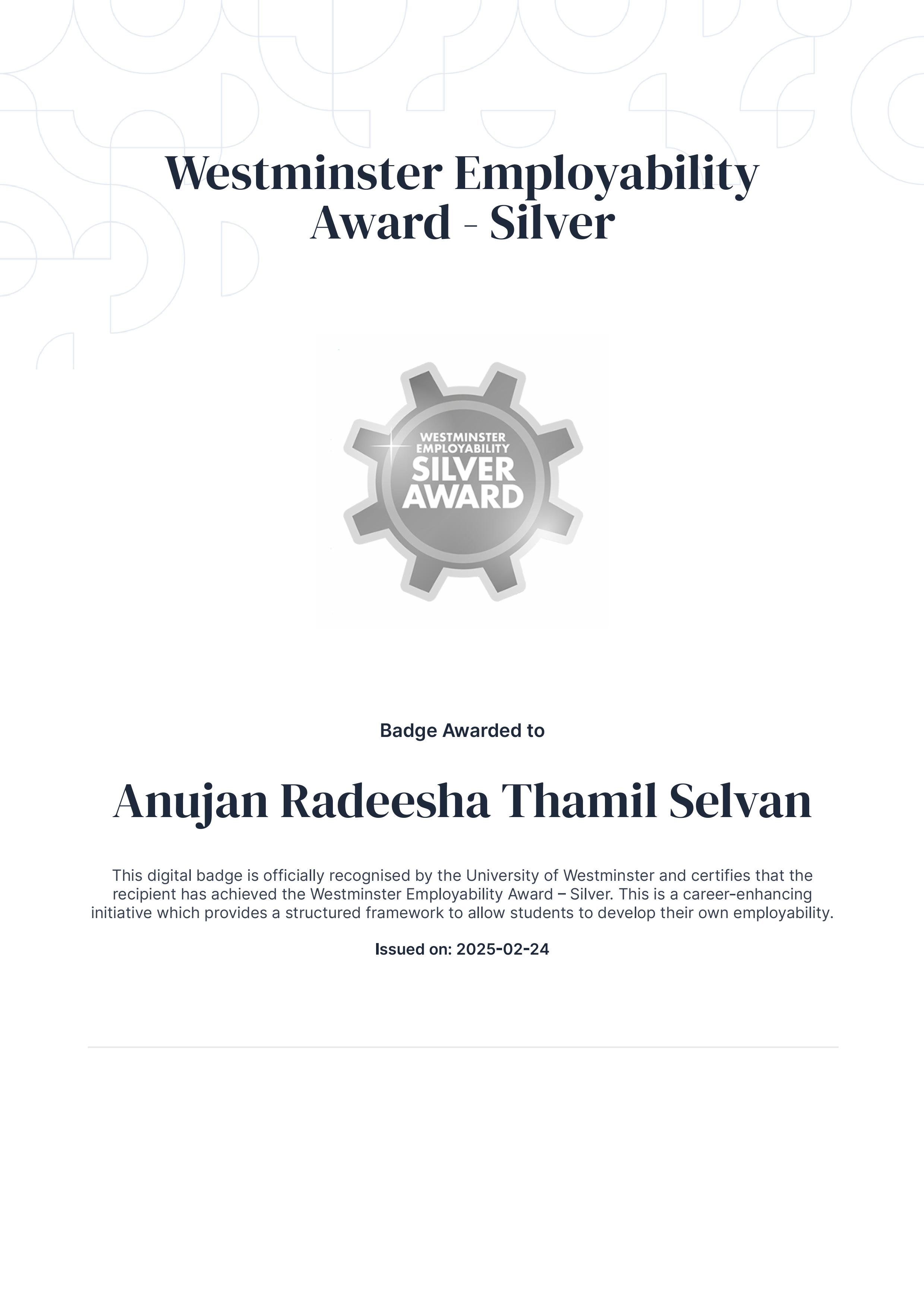 Westminster Employability Award – Silver